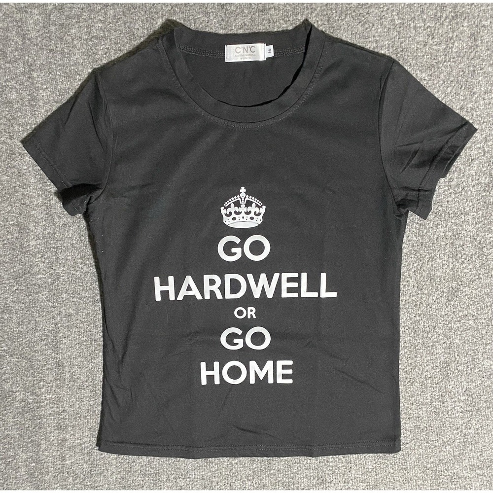 Costume National CNC Womens Black Graphic T Shirt Go Hardwell Or Go Home Size M